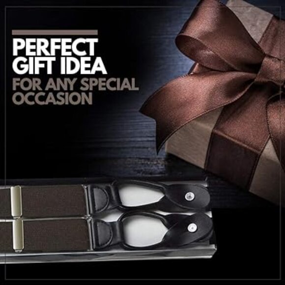 Hold’Em 1 ¼ Fancy Stripe and Solid Suspenders for Men Leather Button-SummitBlack - Picture 7 of 7